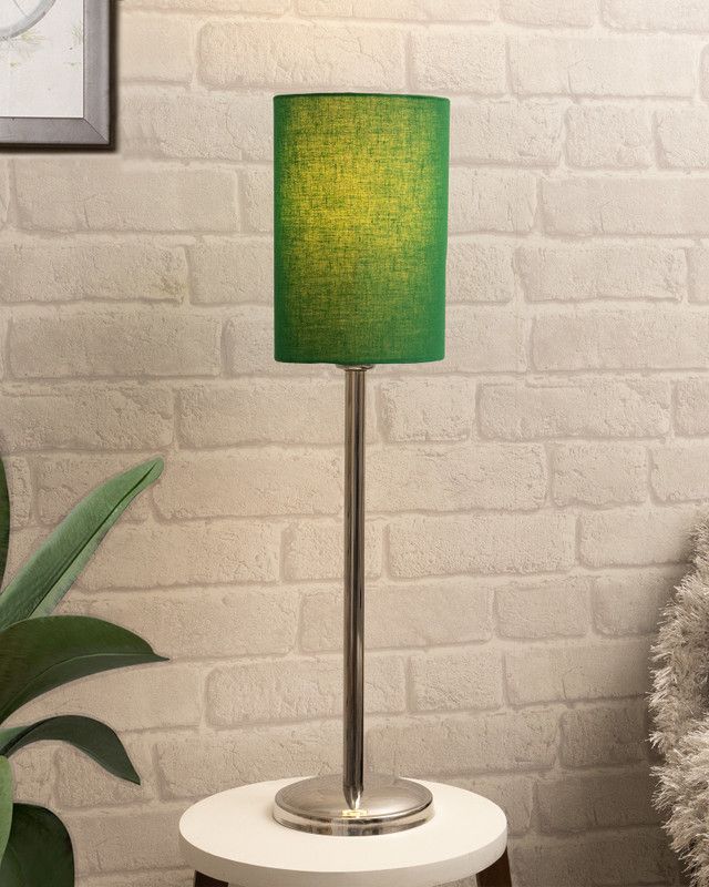 Homesake Gray Chrome 16" Suave Table Lamp with Fabric Shade, Bedside Light, Green Pipe Table Lamp  (66 cm, Green)