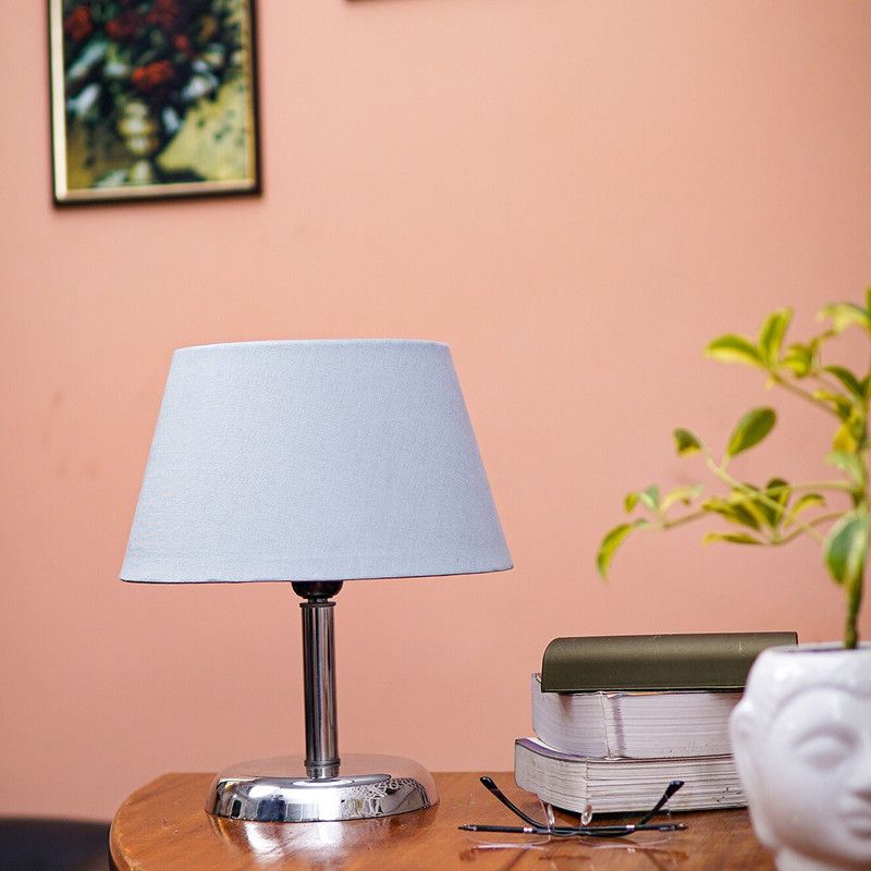 PineCraft International Levi Table Lamp with Shade Night Lamp For Bedroom, Study Room, Living Room Lamp Table Lamp  (29.2 cm, Nickel & Grey)