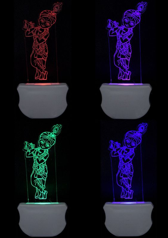 A Singh The Lord Krishna 3D illusion Led Night Lamp comes with 7 Multicolor lighting effect , Suitable for Room,Drawing Room,Lobby (Pack of 4) Night Lamp  (12 cm, Multicolor)