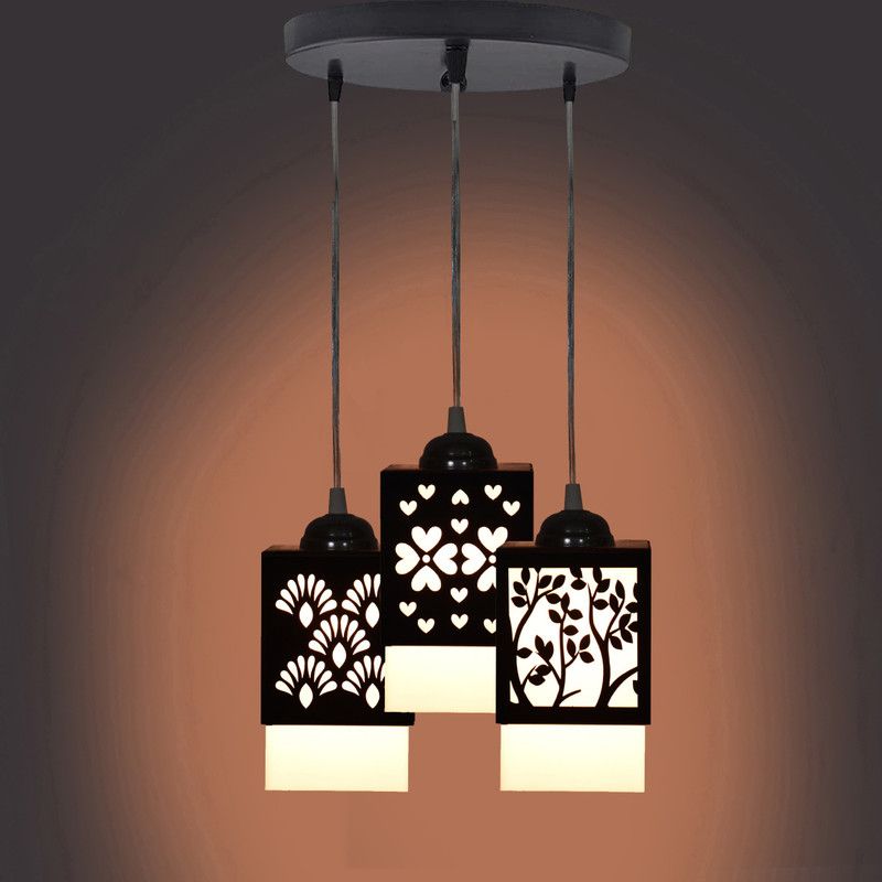 SHOKARSH 3 Light Creative Wooden Pendant Light Lamp Ceiling Lamp Pendants Ceiling Lamp  (Black)