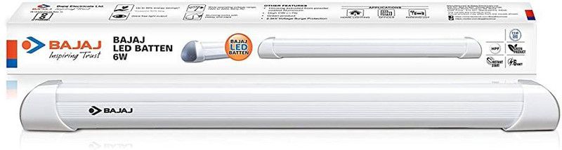 BAJAJ CDL 6-Watt LED Batten (Cool Day Light)(Pack of 2) Straight Linear LED Tube Light  (White, Pack of 2)