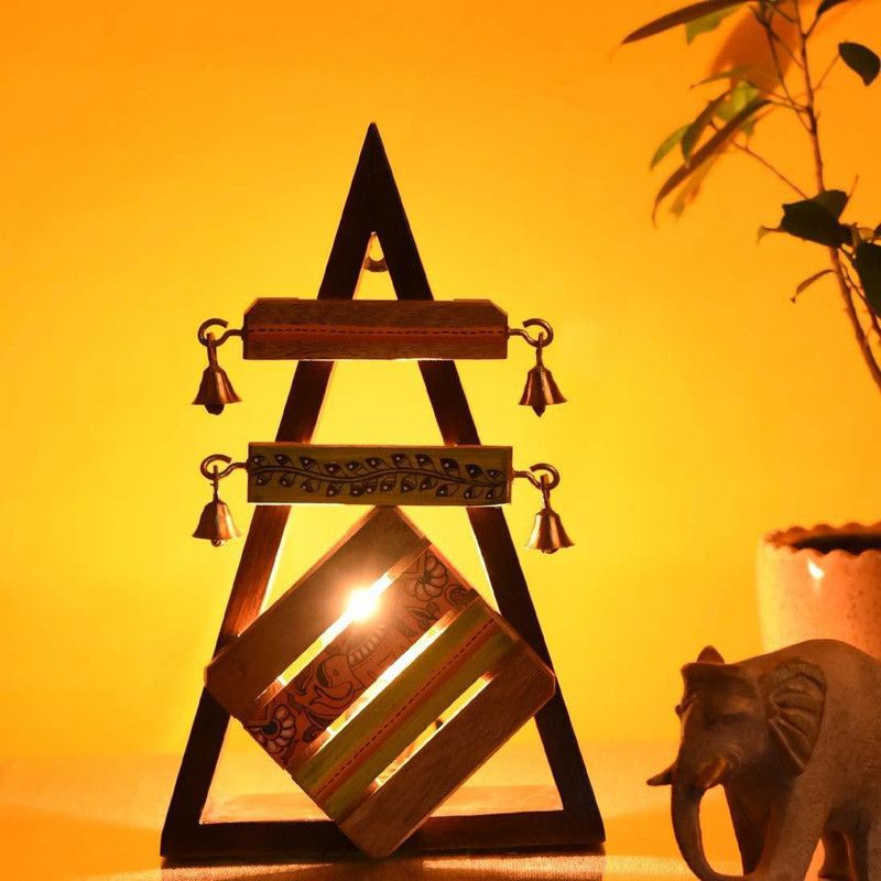 Collectible India Wooden Madhubani Hand Decorative Bedroom Table Lamp Table Lamp  (29 cm, Brown, Multicolor)