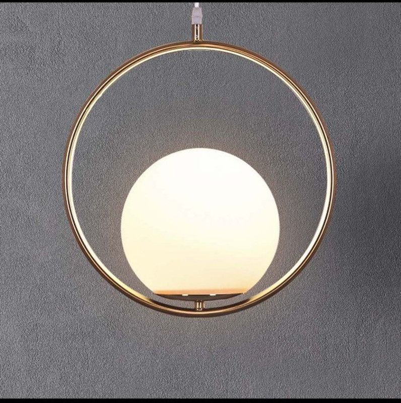shivalilites Pendant Lamp/Hanging Lamp/Ceiling Light for Bedroom, Living Room, Restaurants, Dining, Coffee Shop, Home and Office, Ring with Milky Glass, Golden Pendants Ceiling Lamp  (Multicolor)