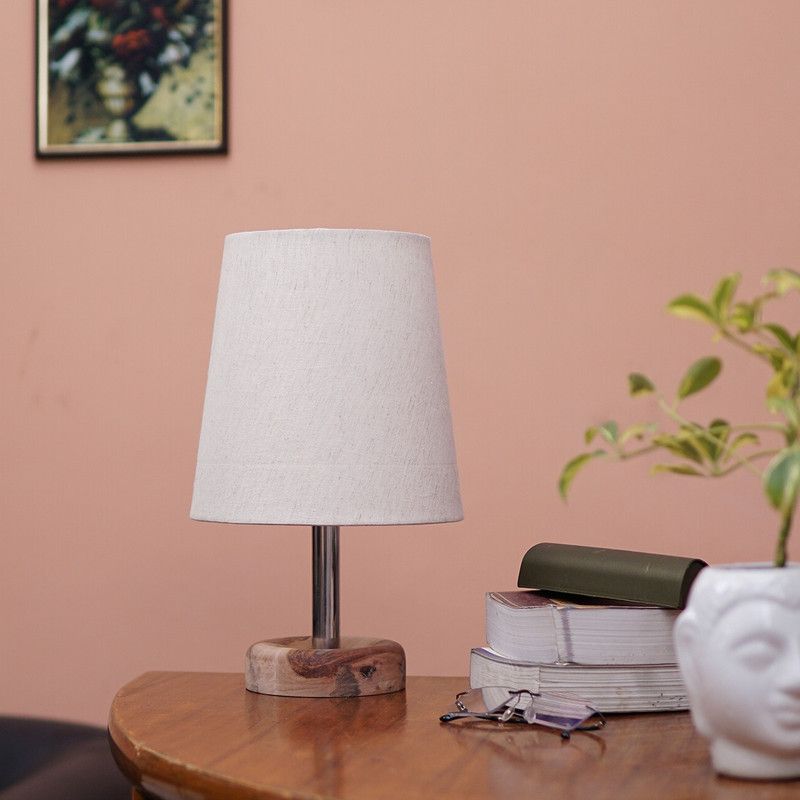 PineCraft International Edra Table Lamp with Shade Night Lamp For Bedroom, Study Room, Living Room Lamp Table Lamp  (34.3 cm, Wooden & Beige)
