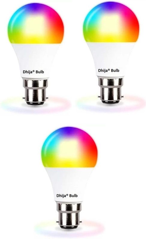 Dhija 9 W Round B22 LED Bulb  (Red, Blue, Pink, White, Yellow, Purple, Green, RGB, Multicolor, Pack of 3)