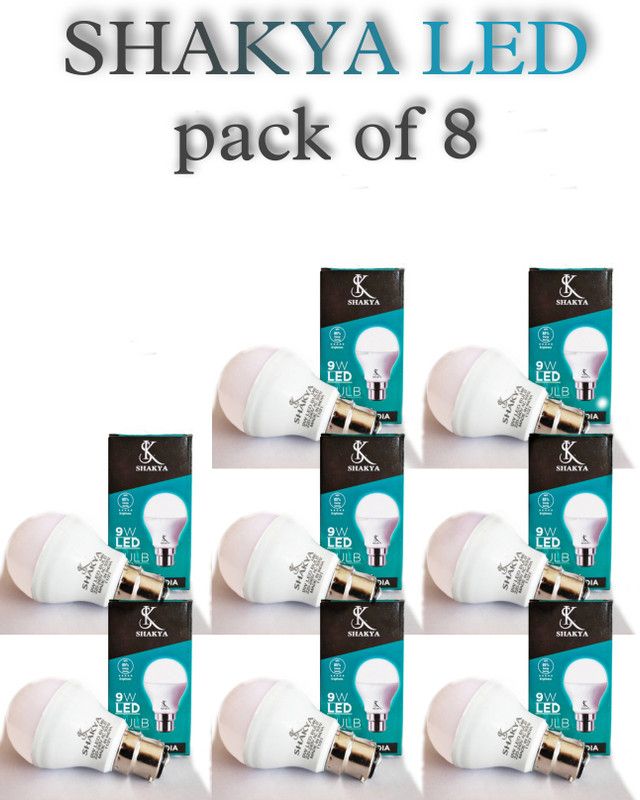 KS SHAKYA 9 W Round B22 LED Bulb  (White, Pack of 8)