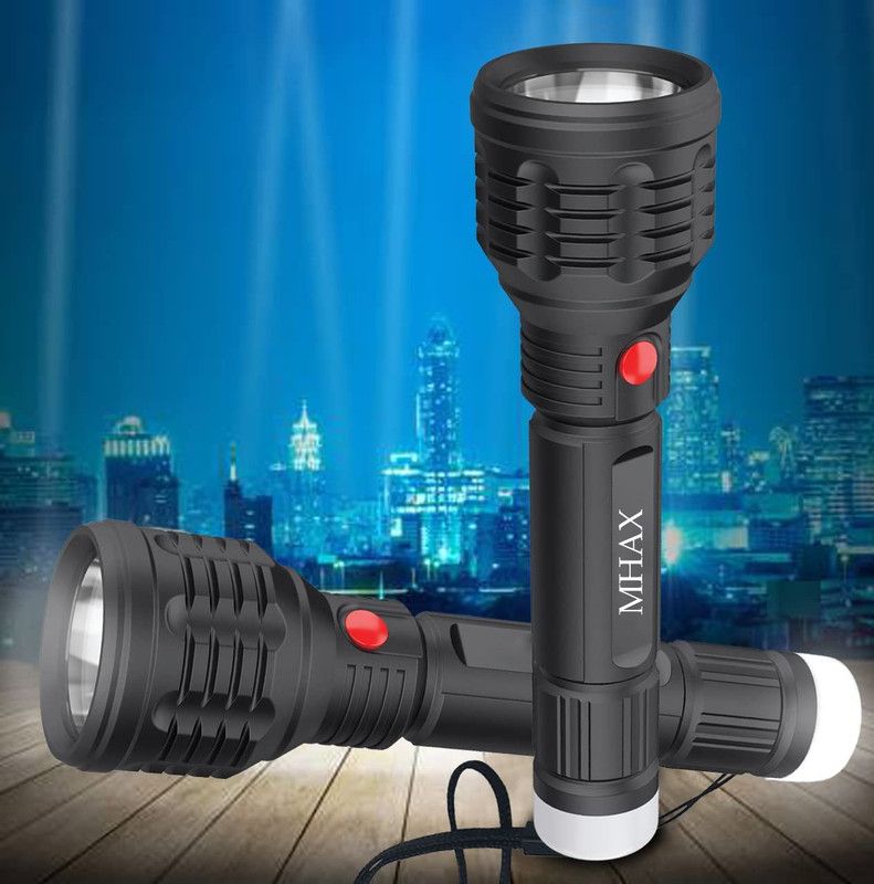 MHAX Portable & Rechargeable Long Range Torch Super/Bright Light For_Widely Used 6hrs Torch  (Black, 15 cm, Rechargeable)