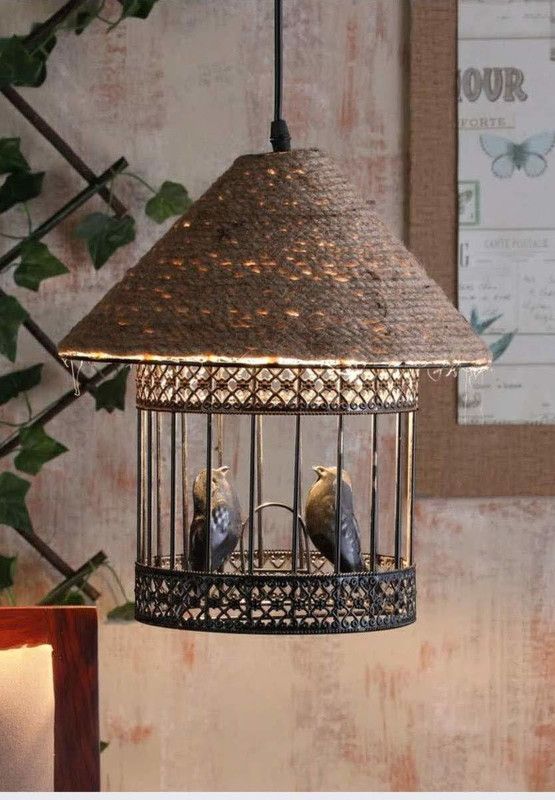 KINIS KIN-LOVE BIRDS CAGE HANGING Decorative Hanging Lamp/Pendant Lamp/Ceiling Light to décor your Home, Bedroom, Drying Room, Living room, Restaurant and Home Decor Pendants Ceiling Lamp  (Beige, Black)