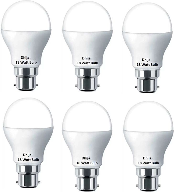 Dhija 18 W Round B22 LED Bulb  (White, Pack of 6)