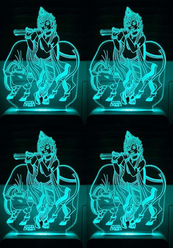 Vaishnav Traders The krishna 3D Illusion Night Lamp Comes with 7 Multicolor (PACK OF 4) Night Lamp  (12 cm, Multicolor)