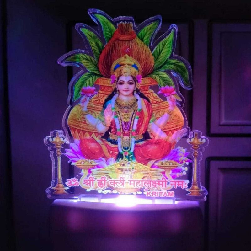 KRITAM 3D Illusion LED Light Night Lights for 7 Colors Led Changing LAXMI JI Table Lamp  (6 cm, Multicolor)