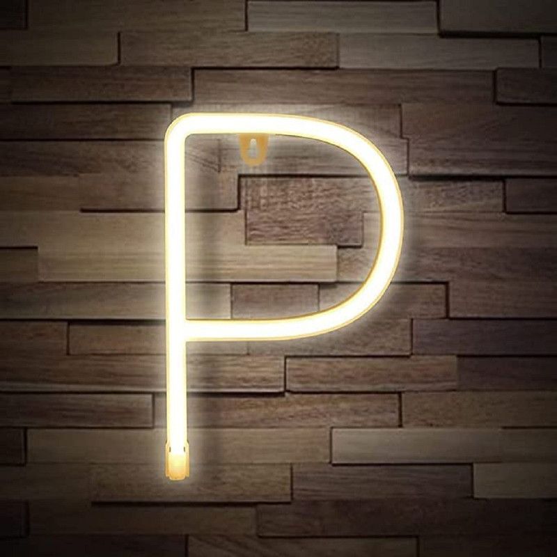 LEDOLUX Light Up LED Neon Letters Sign Wall Decorative Warm White Marquee Letter (P) Night Lamp  (4 cm, Yellow_ P)