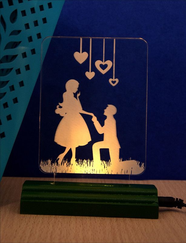 Modak The Couple Propose 3D illusion Acrylic Table Lamp(Color-Forest Green) Table Lamp  (17 cm, Forest Green)