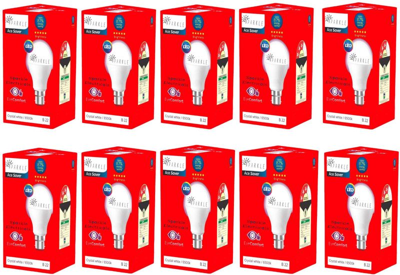 Sparkle Electricals 9 W Round B22 LED Bulb  (White, Pack of 10)
