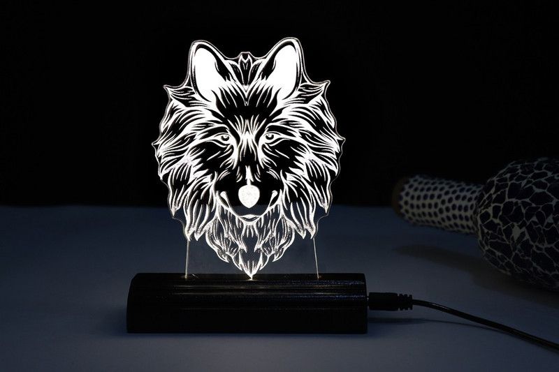 Goddess The Wolf 3D illusion Acrylic Table Lamp(Color-Brown) Table Lamp  (17 cm, Brown)