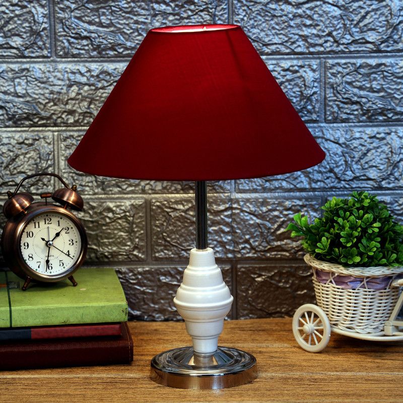 foziq Fancy & Decorative Table Lamp With Black Crome Base Table Lamp  (37 cm, Maroon)
