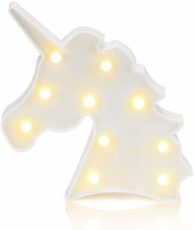 XERGY Marquee Lighted Sign 'Unicorn' Shaped LED Light Battery Operated, White Color, Size(9.84x7.28x1.18) Inches Work from Home Desk Accessories (Pack of 1) Table Lamp  (3 cm, White)
