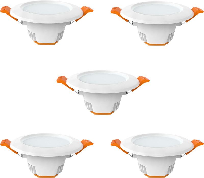 Fybros 6 Watt 80mm Cut Size Natural White F-Eco Ceiling Down Light 6w Round (Pack of 5) Ceiling Light Ceiling Lamp  (White)