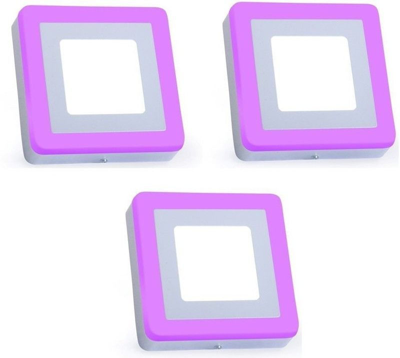 D'Mak 9W LED Side Pink Square Surface Panel Light Ceiling 3D Effect Lighting (Double Color) pack of 3 Recessed Ceiling Lamp  (White, Pink)