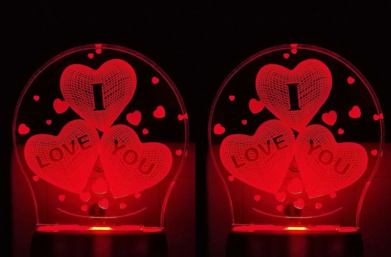 Mobiurja The love you 3D Illusion Night Lamp Comes with 7 Multicolor and 3D Illusion Design Suitable for Room,Drawing Room,Lobby(PACK OF 2) Night Lamp  (12 cm, Clear)
