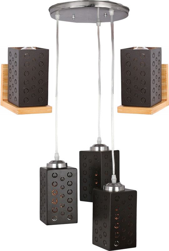 AFAST Deginer Tripple Hanging Ceiling Lamp & Two Wall lamp Combo Set Made With Wood For Trendy & Stylish Interior Decoration No GX58 Pendants Ceiling Lamp  (Black)