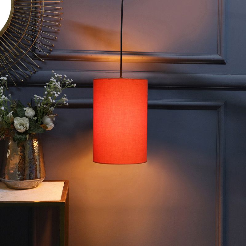 BTR Crafts Orange Cylinder Hanging Lamp Shade, Black Canopy (6*10 Inches) S-Hook Cotton Light Hanging Chain Rod