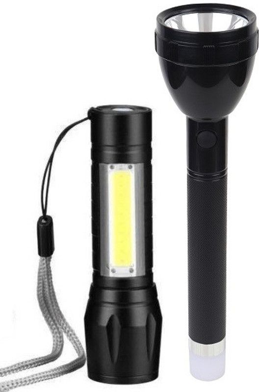 AKR 9050 Long Life Flashlight Torch With Mini Torch Emergency COB Sidelight Torch Torch  (Black, White, 27 cm, Rechargeable)