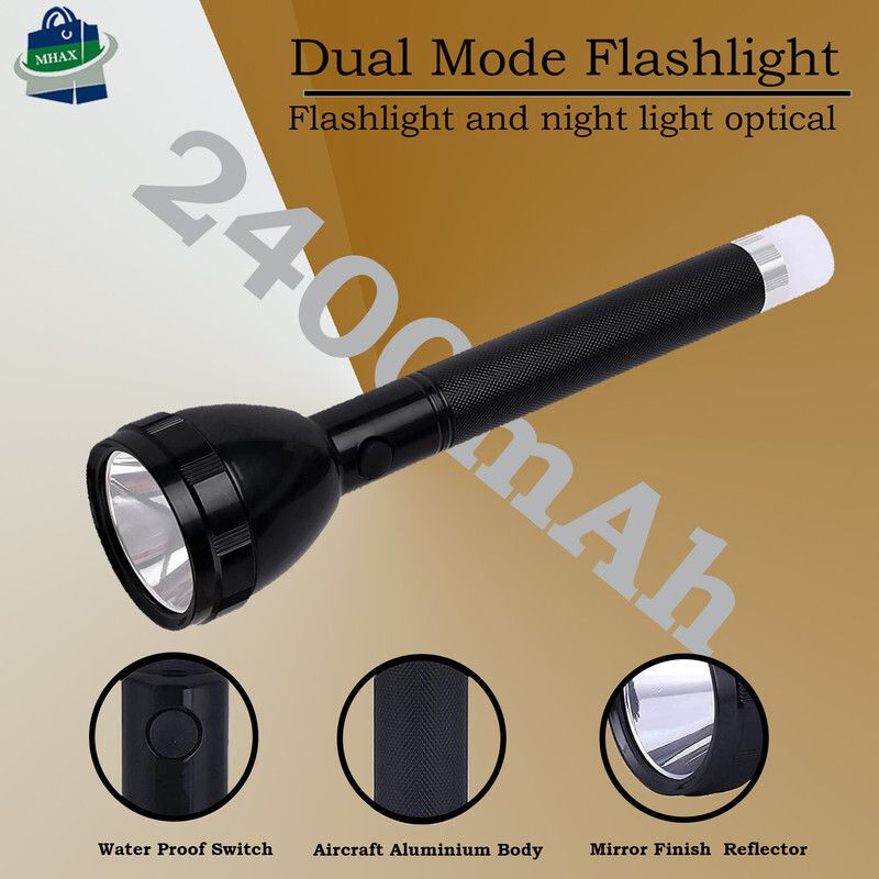 MHAX Dual Mode Waterproof Led Rechargeable Outdoor Lamp Search Light Flashlight 8 hrs Torch Emergency Light  (Black)