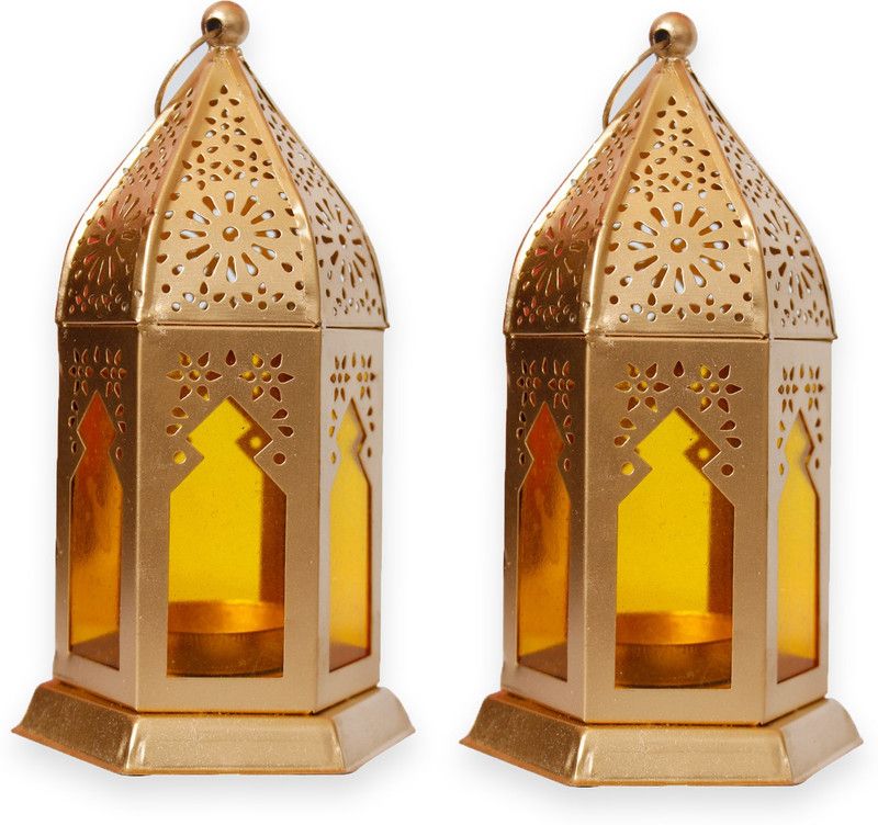 iHandikart Multicolor Iron Table Lantern  (17 cm X 9 cm, Pack of 2)