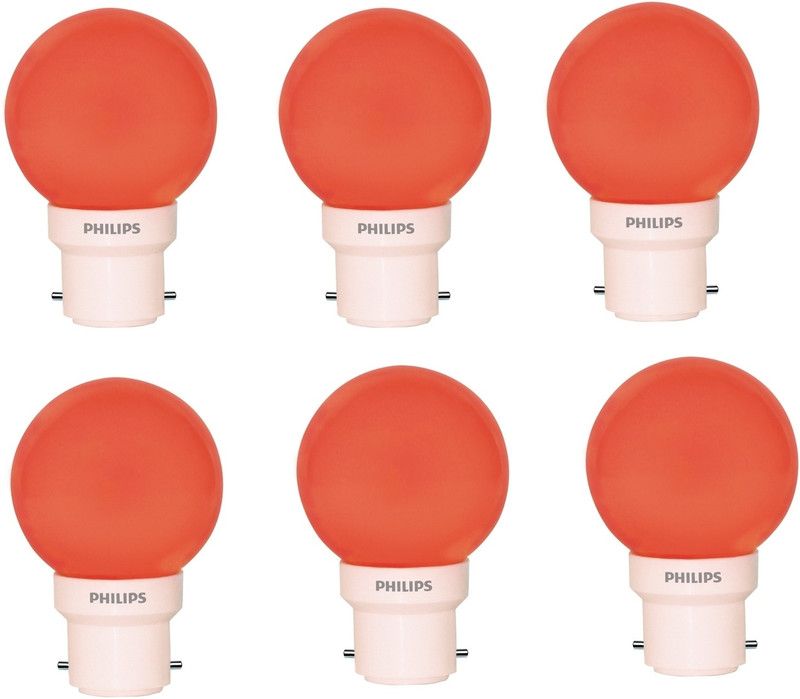 PHILIPS 0.5 W Standard B22 LED Bulb  (Red, Pack of 6)