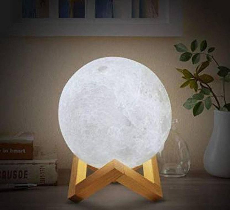 BuyOnTrendy 3D USB Rechargeable Moon Lamp Color Changing Sensor Touch Decoration Crystal Ball Night Lamp with Wooden Stand Night Lamp  (13 cm, Multicolor)