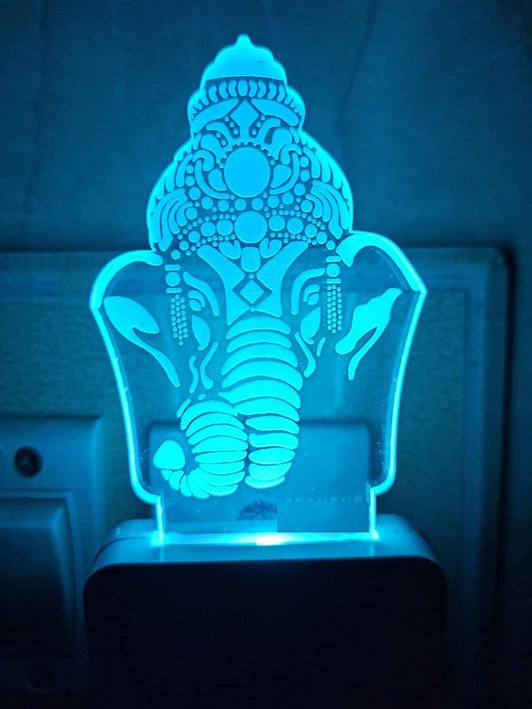 A Singh The Ganesh 3D Illusion Night Lamp Comes with 7 Multicolor and 3D Illusion Design Suitable for Room,Drawing Room,Lobby Night Lamp  (12 cm, Clear)