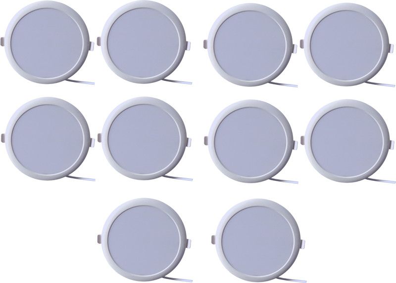 D'Mak 15 Watt Round LED False Ceiling PC (Poly carbonate) Panel Light for POP (White, Pack of 10) Recessed Ceiling Lamp  (White)