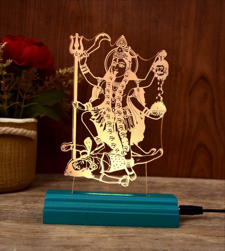 Goddess The Kali Mata 3D illusion Acrylic Table Lamp(Color-Aqua) Table Lamp  (17 cm, Aqua)