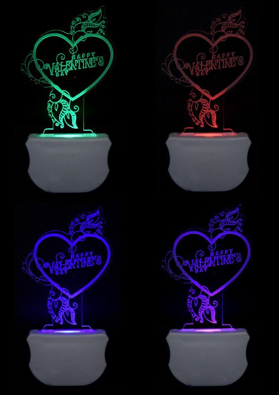 Mitansh The Heart 3D illusion Led Night Lamp comes with 7 Multicolor lighting effect Suitable for Room,Drawing Room,Lobby (Pack of 4) Night Lamp  (12 cm, Multicolor)