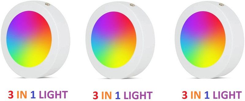 Nightstar 9W 3 In 1 Multicolour Surface panel Led Light Down Light Red Blue Pink 3 Pcs Recessed Ceiling Lamp  (Red, Blue, Pink)