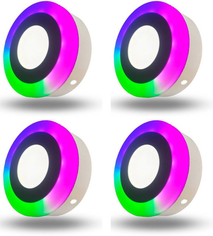 D'Mak 6 Watt White+PGB Round Surface Led Decorative Panel Light (Pack Of 04) Ceiling Light Ceiling Lamp  (Multicolor)