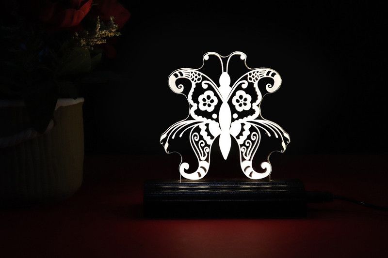 Modak The Butterfly 3D illusion Acrylic Table Lamp(Color-Brown) Table Lamp  (17 cm, Brown)