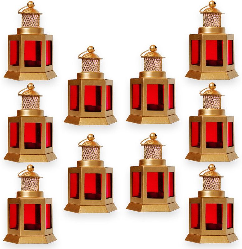 Craftox Décor Red, Gold Iron Hanging Lantern  (12 cm X 9 cm, Pack of 10)