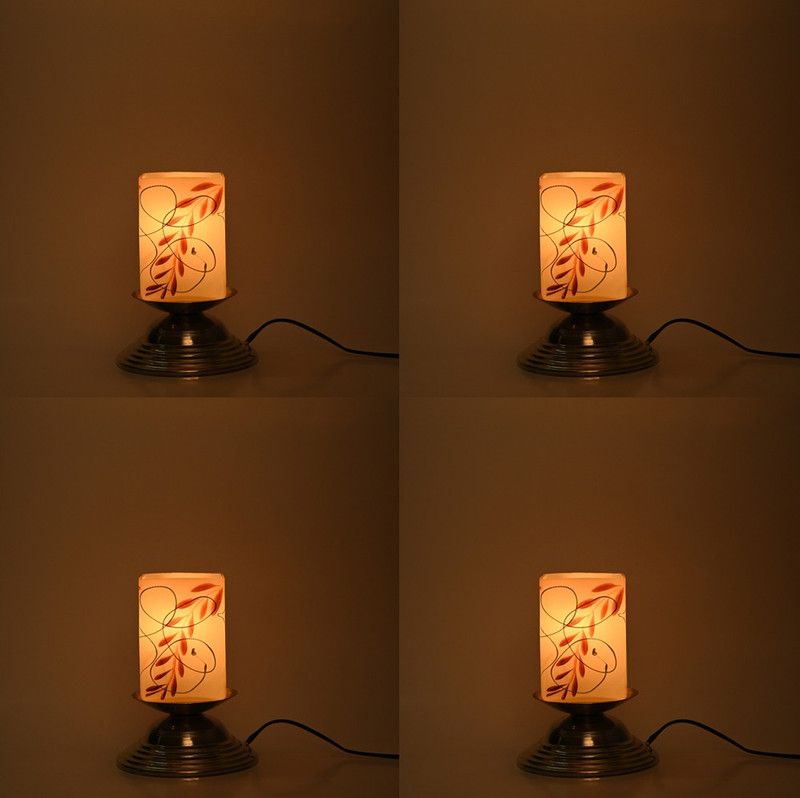 AFAST Stylish Table Lamp With Decorated Glass Shade, Round, LED Compatible,(Pack Of 4) Table Lamp  (20.5 cm, White, Brown)