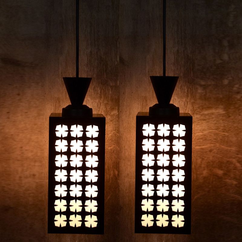 SHOKARSH Wooden Hanging Lamp Style Hanging Lamp (Pack of 2) Pendants Ceiling Lamp  (Black)