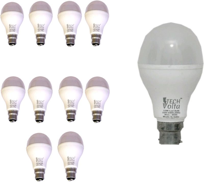 Techvolta 12 W, 15 W Round B22 LED Bulb  (White, Pack of 11)