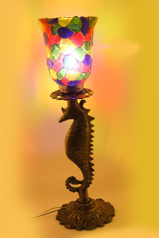 SAVORADE HEAVY HORSE ANTIQUE DESIGN HANDICRAFT MOSAIC TABLE LAMP FOR HOME DECORATION NIGHT LAMP AWESOME DESIGN WIRE AND HOLDER INCLUDED Table Lamp  (38 cm, Multicolor)