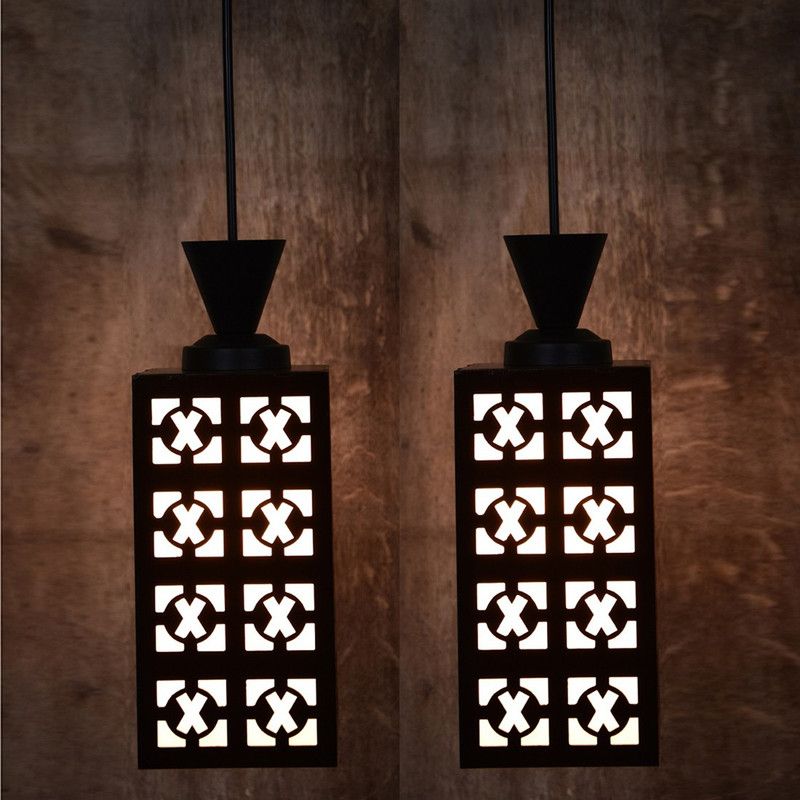 Mobiurja Wooden Hanging Lamp Style Hanging Lamp Creative Wood Pendant Light Lamp suitable for Living Room,Foyer,Bedroom,Hallway (Pack of 2) Pendants Ceiling Lamp  (Black)