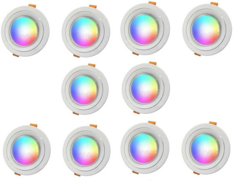 MVL 9W 7-in-1 Roun LED Conceal Panel Down Light Colour Changing Light (Red/Blue/Pink/Green/Yellow/Sky-blue/White, Pack of 10) Ceiling Light Ceiling Lamp  (Multicolor)