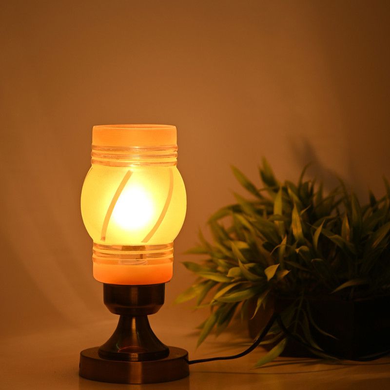 AFAST Stylish Table Lamp With Decorated Glass Shade, Round, LED Compatible Table Lamp  (27 cm, Yellow)