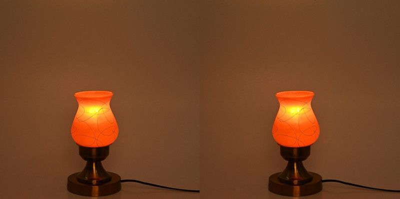 AFAST Stylish Table Lamp With Decorated Glass Shade, Round, LED Compatible,(Pack Of 2) Table Lamp  (18 cm, Gold)