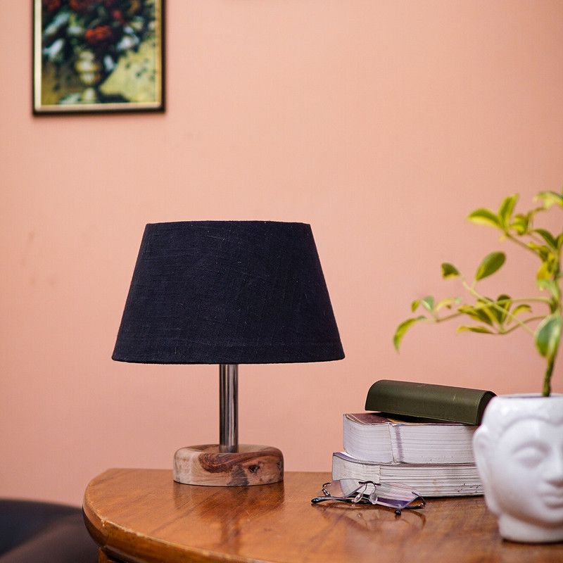 PineCraft International Edra Table Lamp with Shade Night Lamp For Bedroom, Study Room, Living Room Lamp Table Lamp  (29.2 cm, Wooden & Black)