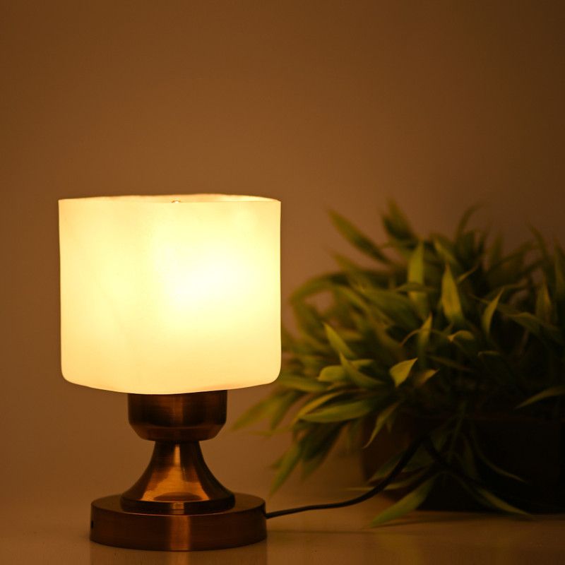 AFAST Stylish Table Lamp With Decorated Glass Shade, Round, LED Compatible Table Lamp  (23 cm, White)