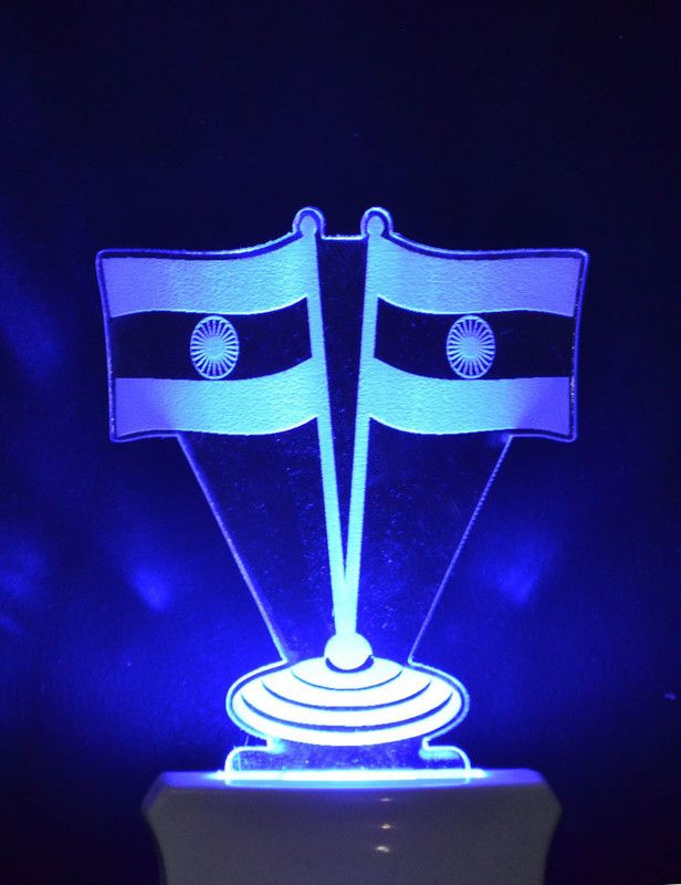 A Singh The Tiranga Flag 3D Illusion Night Lamp Comes with 7 Multicolor and 3D Illusion Design Suitable for Room,Drawing Room,Lobby Night Lamp  (12 cm, White)